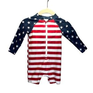 Old Navy Baby Rashguard Swimsuit Size 3-6 Months Patriotic Flag USA